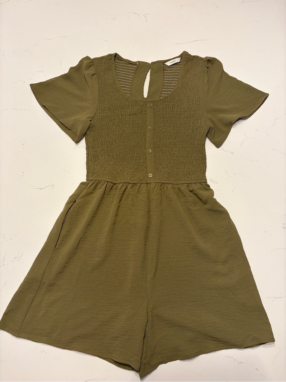 Simplee Apparel Olive Green Smocked Short Sleeve Romper